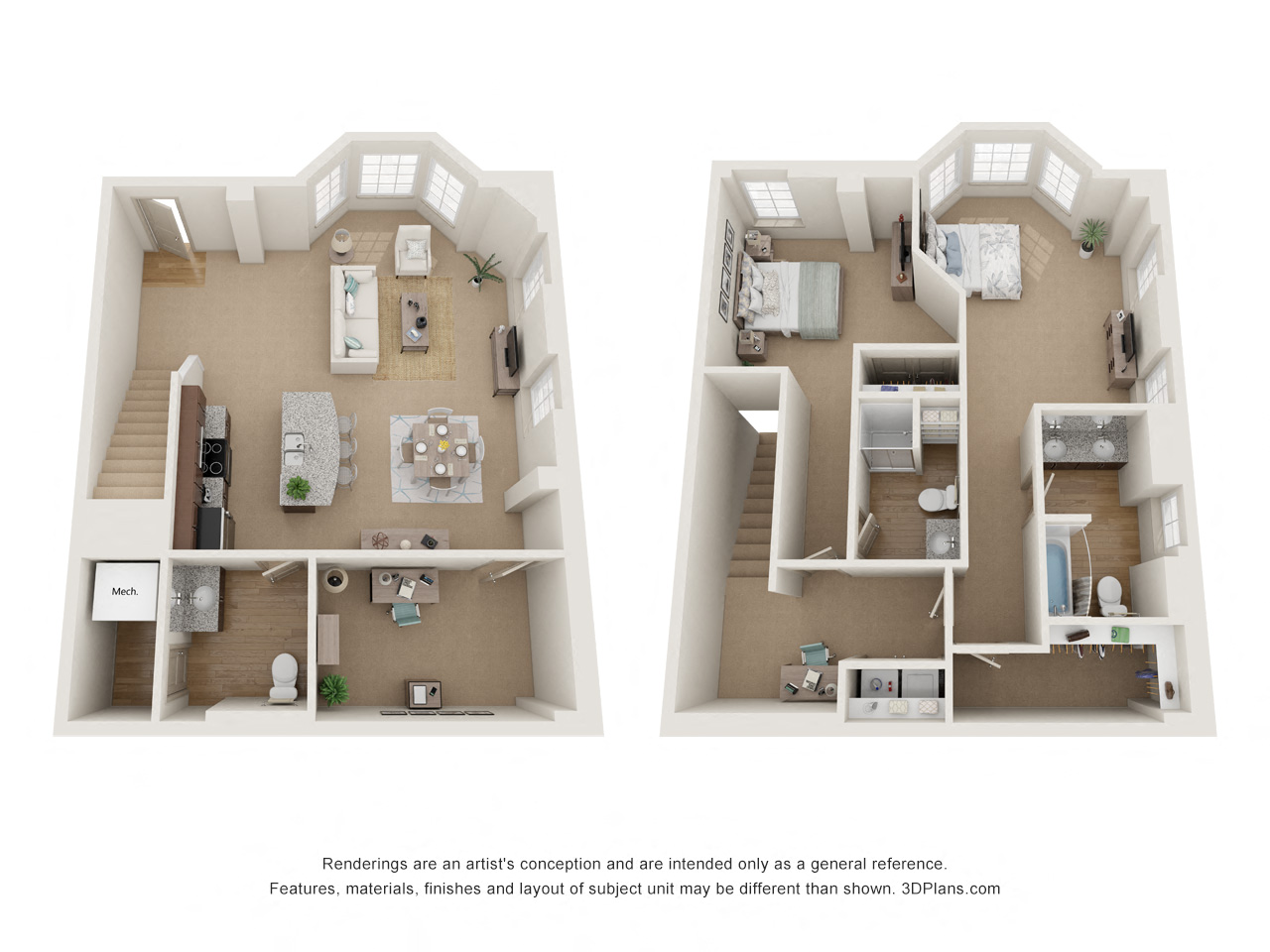 Floor plan for 2 beds, 2 baths, 1735 sqft
